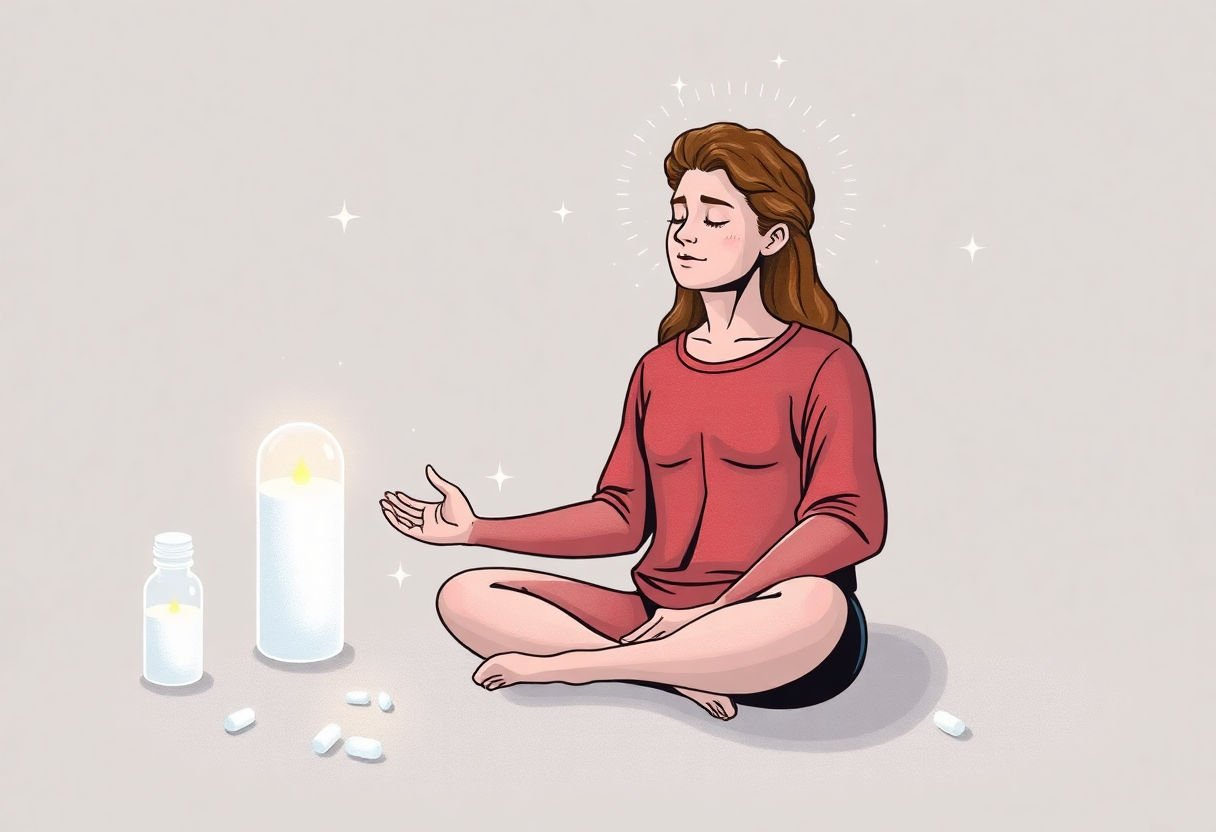 Person meditating with magnesium supplement