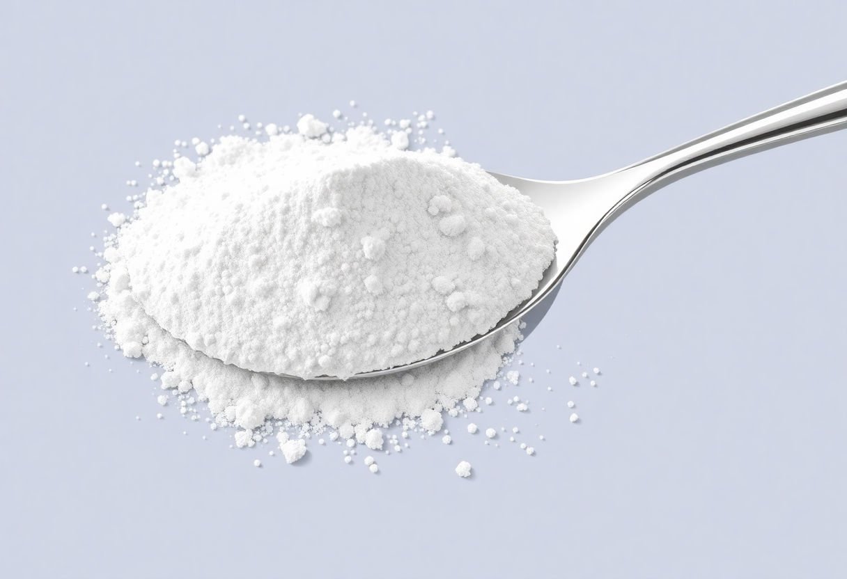 Powder magnesium supplement on a spoon