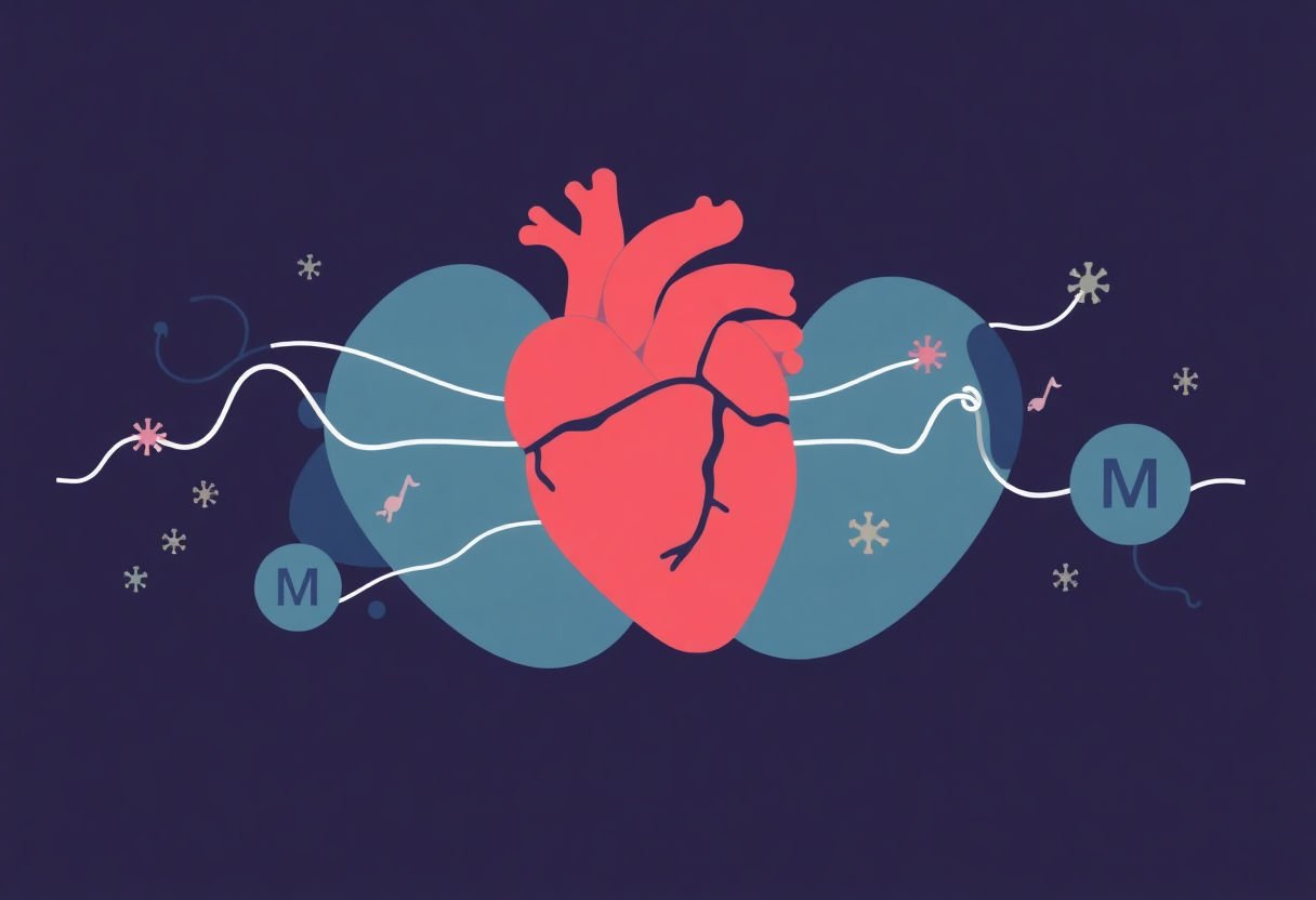 Healthy heart graphic with magnesium symbols