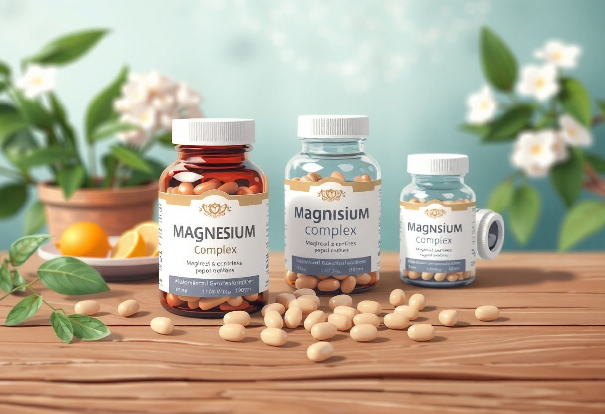 Magnesium complex supplements on a table