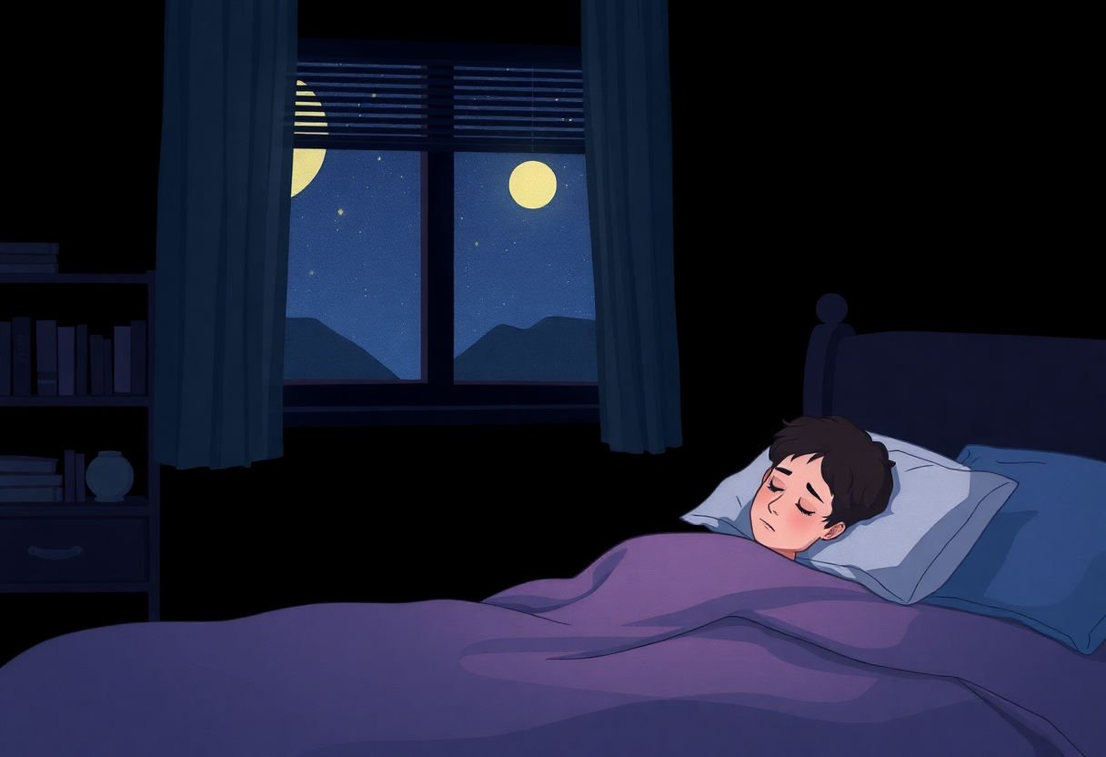 Peaceful sleeping person in a darkened room